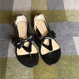 Adrienne Vittadini Black Patent Leather Wedge Heel Ankle Strap Sandals Size 8M